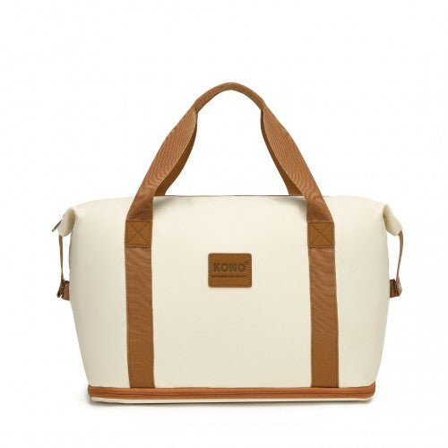 EA2212 - Kono Two Pieces Expandable Durable Waterproof Travel Duffel Bag Set - Beige And Brown - Easy Luggage