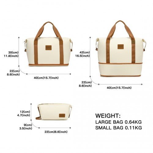 EA2212 - Kono Two Pieces Expandable Durable Waterproof Travel Duffel Bag Set - Beige And Brown - Easy Luggage