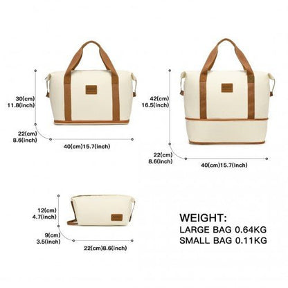 EA2212 - Kono Two Pieces Expandable Durable Waterproof Travel Duffel Bag Set - Beige And Brown - Easy Luggage