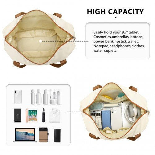 EA2212 - Kono Two Pieces Expandable Durable Waterproof Travel Duffel Bag Set - Beige And Brown - Easy Luggage