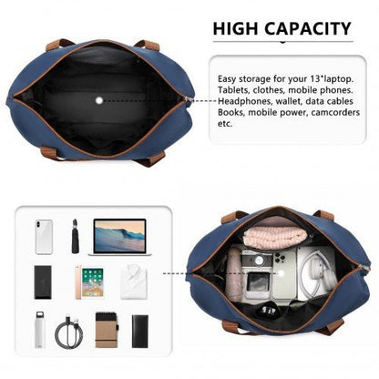 EA2212 - Kono Two Pieces Expandable Durable Waterproof Travel Duffel Bag Set - Navy And Brown - Easy Luggage