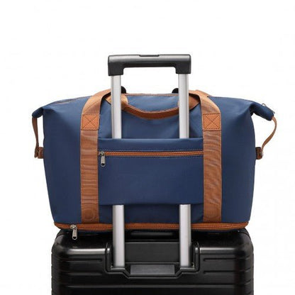 EA2212 - Kono Two Pieces Expandable Durable Waterproof Travel Duffel Bag Set - Navy And Brown - Easy Luggage