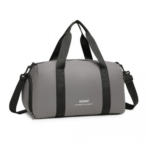 EA2305 - Kono Waterproof Duffel Bag Lightweight Sports Gym Bag With Shoes Compartment - Grey - Easy Luggage