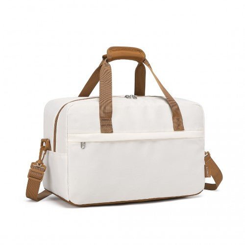 EA2369M - Kono Lightweight Water - Resistant Foldable Under Seat Travel Carry - on Duffel Bag Medium - Beige And Brown - Easy Luggage