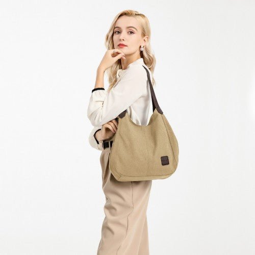 EB2040L - Kono Canvas Shoulder Tote Bag - Khaki - Easy Luggage