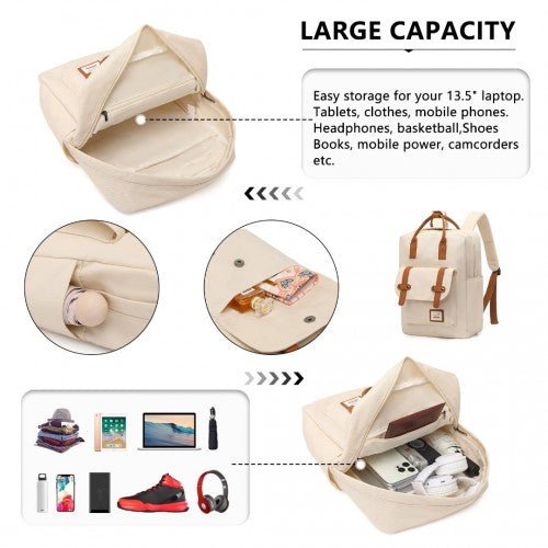 EB2211 - Kono Casual Daypack Lightweight Backpack Travel Bag - Beige And Brown - Easy Luggage