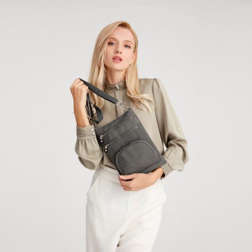 EB2228 - Kono Casual Multi Pocket RFID Blocking Cross body Bag - Grey - Easy Luggage