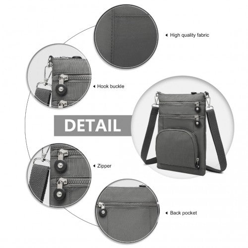 EB2228 - Kono Casual Multi Pocket RFID Blocking Cross body Bag - Grey - Easy Luggage