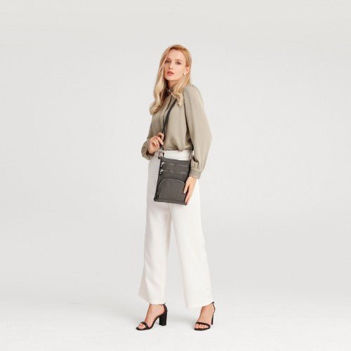 EB2228 - Kono Casual Multi Pocket RFID Blocking Cross body Bag - Grey - Easy Luggage
