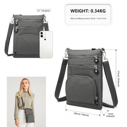 EB2228 - Kono Casual Multi Pocket RFID Blocking Cross body Bag - Grey - Easy Luggage