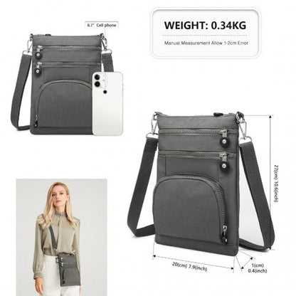 EB2228 - Kono Casual Multi Pocket RFID Blocking Cross body Bag - Grey - Easy Luggage
