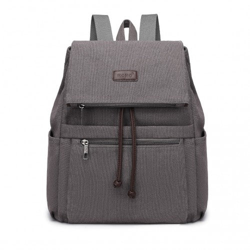 EB2233 - Kono Canvas Clamshell Drawstring School Backpack - Grey - Easy Luggage