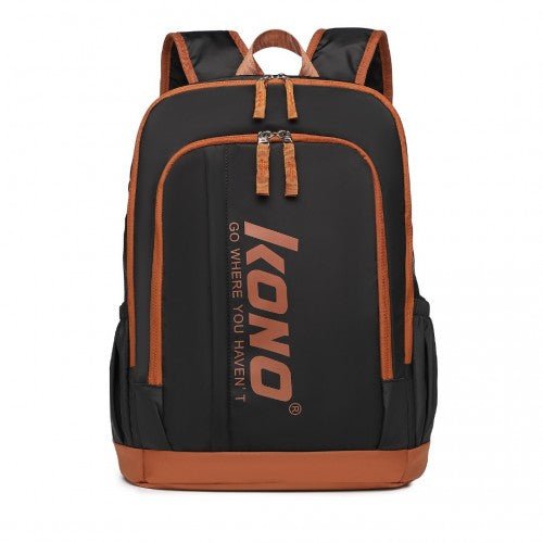 EB2325 - Kono Contrasting Colors Waterproof Casual Backpack With Laptop Compartment - Black - Easy Luggage