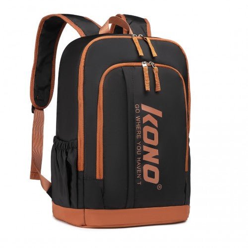 EB2325 - Kono Contrasting Colors Waterproof Casual Backpack With Laptop Compartment - Black - Easy Luggage