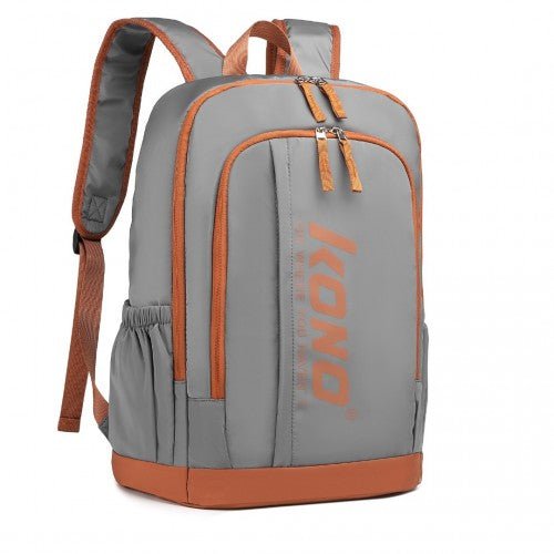 EB2325 - Kono Contrasting Colors Waterproof Casual Backpack With Laptop Compartment - Grey - Easy Luggage