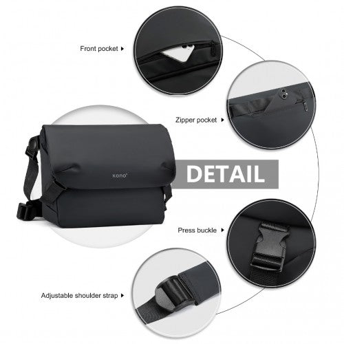 EB2340 - KONO Modern PVC Coated Water - Resistant Crossbody With Versatile Carrying Options - Black - Easy Luggage