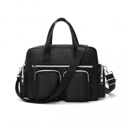 EB2351 - Kono Sleek Multi - Pocket Water - Resistant Crossbody Tote Bag - Black - Easy Luggage