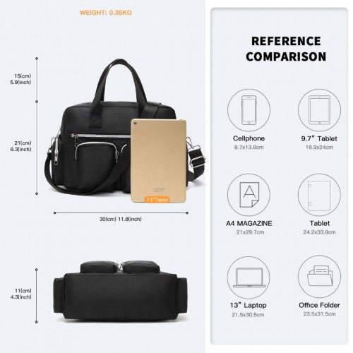 EB2351 - Kono Sleek Multi - Pocket Water - Resistant Crossbody Tote Bag - Black - Easy Luggage
