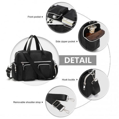 EB2351 - Kono Sleek Multi - Pocket Water - Resistant Crossbody Tote Bag - Black - Easy Luggage