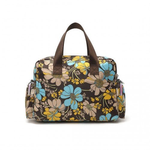 EB2351F - Kono Sleek Multi - Pocket Water - Resistant Crossbody Tote Bag With Flower Print - Brown - Easy Luggage