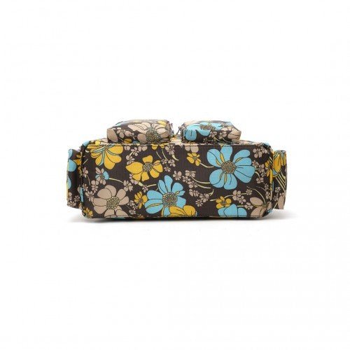 EB2351F - Kono Sleek Multi - Pocket Water - Resistant Crossbody Tote Bag With Flower Print - Brown - Easy Luggage