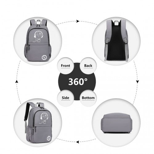 EB2363 - Kono Lightweight & Glow - in - the - Dark 3 - Piece Laptop Backpack Set with Crossbody Bag and Pencil Case - Grey - Easy Luggage
