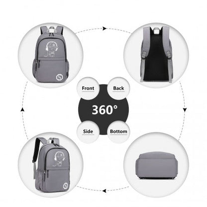 EB2363 - Kono Lightweight & Glow - in - the - Dark 3 - Piece Laptop Backpack Set with Crossbody Bag and Pencil Case - Grey - Easy Luggage
