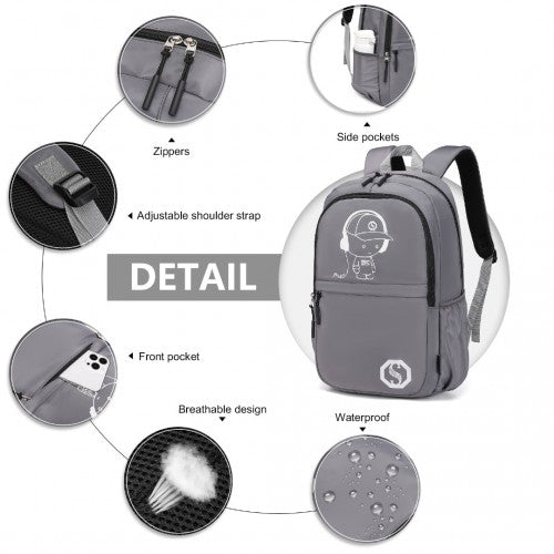 EB2363 - Kono Lightweight & Glow - in - the - Dark 3 - Piece Laptop Backpack Set with Crossbody Bag and Pencil Case - Grey - Easy Luggage
