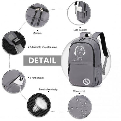 EB2363 - Kono Lightweight & Glow - in - the - Dark 3 - Piece Laptop Backpack Set with Crossbody Bag and Pencil Case - Grey - Easy Luggage