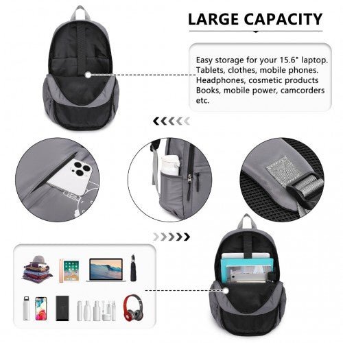 EB2363 - Kono Lightweight & Glow - in - the - Dark 3 - Piece Laptop Backpack Set with Crossbody Bag and Pencil Case - Grey - Easy Luggage