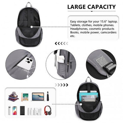 EB2363 - Kono Lightweight & Glow - in - the - Dark 3 - Piece Laptop Backpack Set with Crossbody Bag and Pencil Case - Grey - Easy Luggage