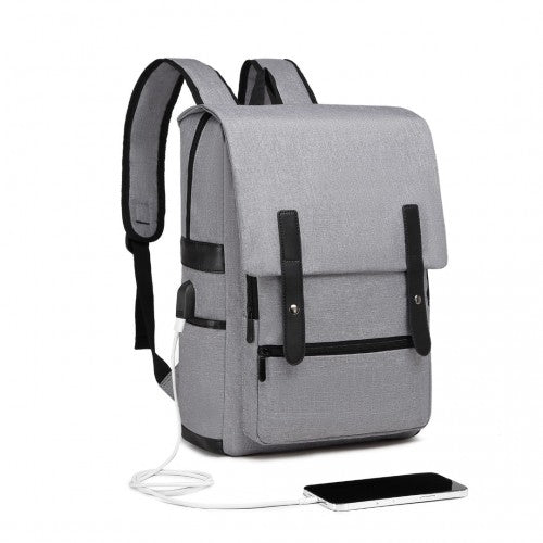 EG2032 - Kono Smart Practical Backpack with USB Chargable Interface - Grey - Easy Luggage