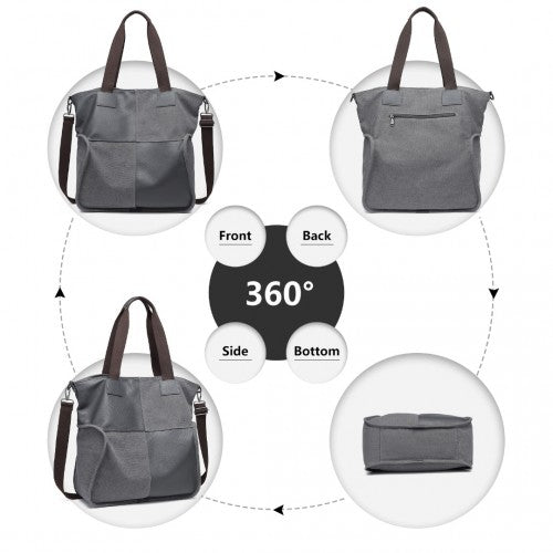 EH2221 - Kono Paneled Contrast Large Capacity Canvas Shoulder Bag - Grey - Easy Luggage