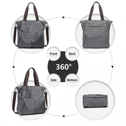 EH2221 - Kono Paneled Contrast Large Capacity Canvas Shoulder Bag - Grey - Easy Luggage