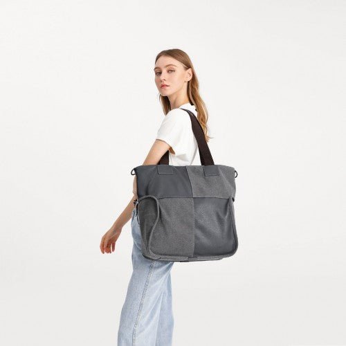 EH2221 - Kono Paneled Contrast Large Capacity Canvas Shoulder Bag - Grey - Easy Luggage