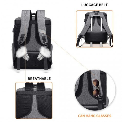 EM2111 - Kono Multi - Compartment Backpack with USB Port - Grey - Easy Luggage
