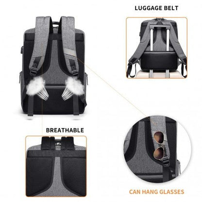 EM2111 - Kono Multi - Compartment Backpack with USB Port - Grey - Easy Luggage