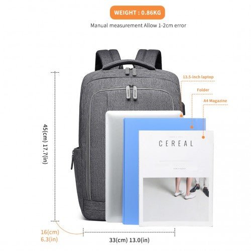 EM2111 - Kono Multi - Compartment Backpack with USB Port - Grey - Easy Luggage