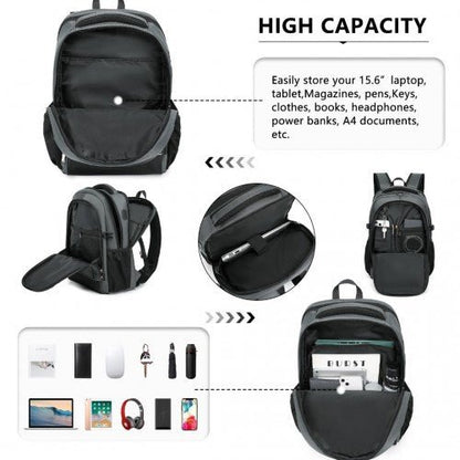 EM2130 - Kono Functional Travel Backpack With USB Charging Port - Grey - Easy Luggage