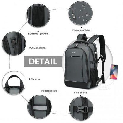 EM2130 - Kono Functional Travel Backpack With USB Charging Port - Grey - Easy Luggage