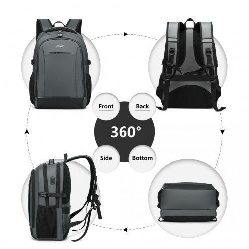 EM2130 - Kono Functional Travel Backpack With USB Charging Port - Grey - Easy Luggage