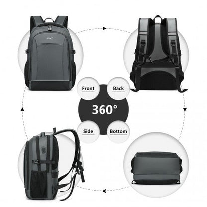 EM2130 - Kono Functional Travel Backpack With USB Charging Port - Grey - Easy Luggage