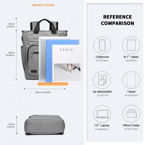 EM2137 - Kono Durable Waterproof Multi Men’s Backpack Shoulder Bag - Grey - Easy Luggage