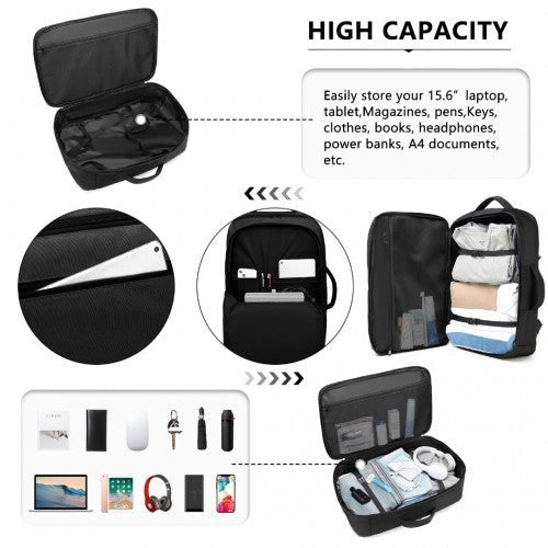 EM2207 - Kono Multifunctional Portable Travel Backpack Cabin Luggage Bag - Black - Easy Luggage