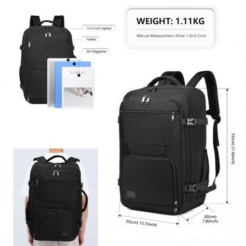 EM2207 - Kono Multifunctional Portable Travel Backpack Cabin Luggage Bag - Black - Easy Luggage