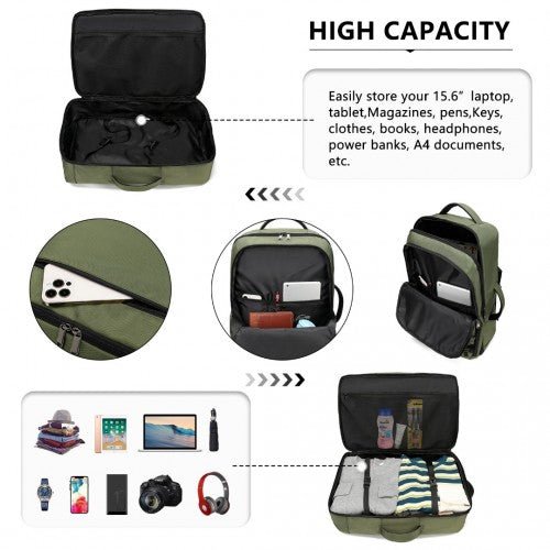 EM2207 - Kono Multifunctional Portable Travel Backpack Cabin Luggage Bag - Green - Easy Luggage