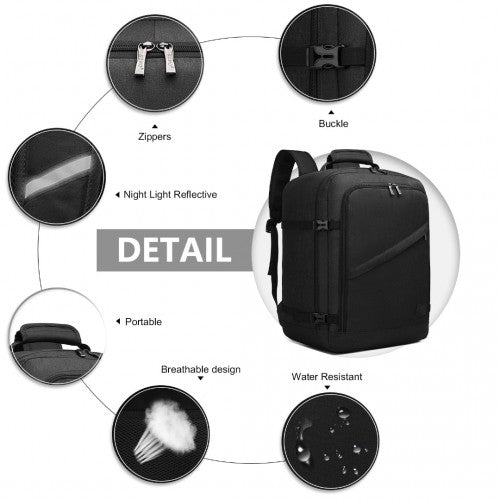 EM2231M - Kono Lightweight Cabin Bag Travel Business Backpack - Black - Easy Luggage