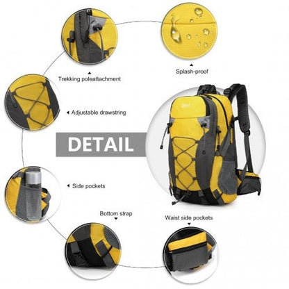 EQ2238 - Kono Multi Functional Outdoor Hiking Backpack With Rain Cover - Yellow - Easy Luggage