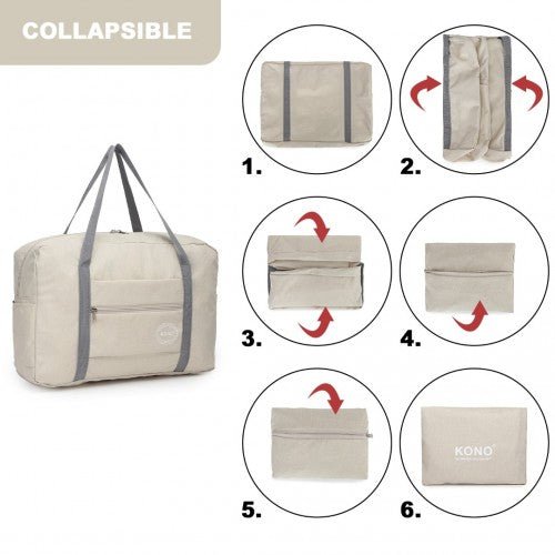 EQ2256 - Kono Foldable Waterproof Storage Travel Handbag - Beige - Easy Luggage