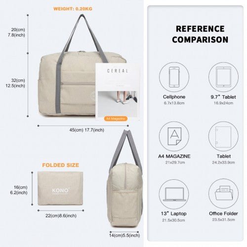EQ2256 - Kono Foldable Waterproof Storage Travel Handbag - Beige - Easy Luggage